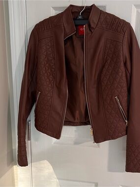 Guess Quilted Brown Faux Leather Moto Jacket